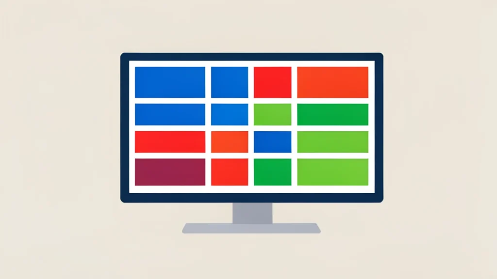 A flat-screen television displaying a grid of colorful rectangular tiles