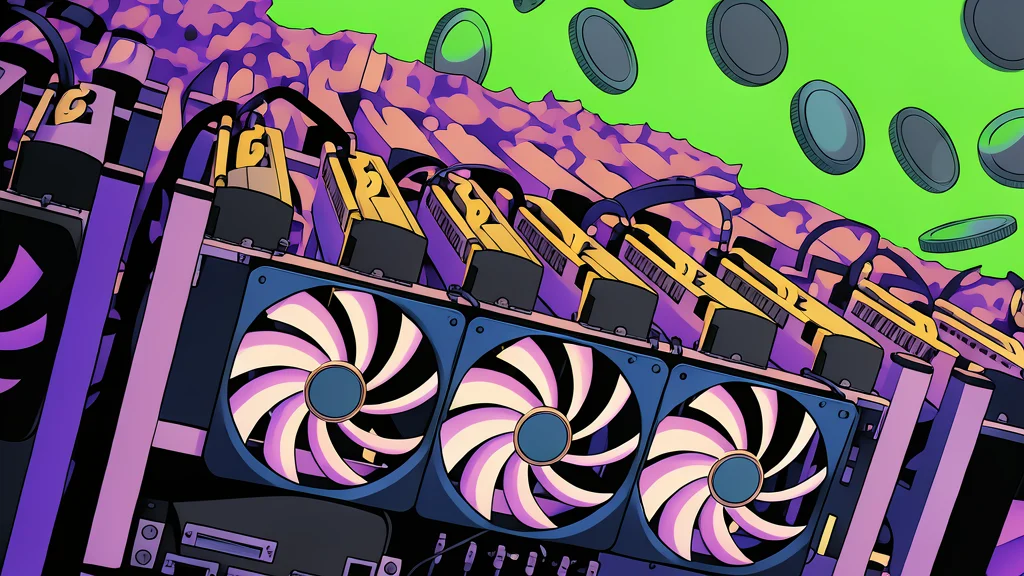 A row of high-performance graphics cards mounted in a server rack within a dimly lit industrial room