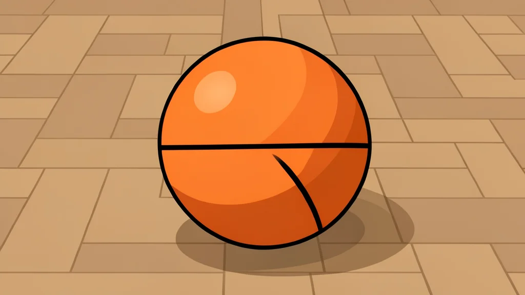 A polished orange basketball resting on a wooden parquet court floor