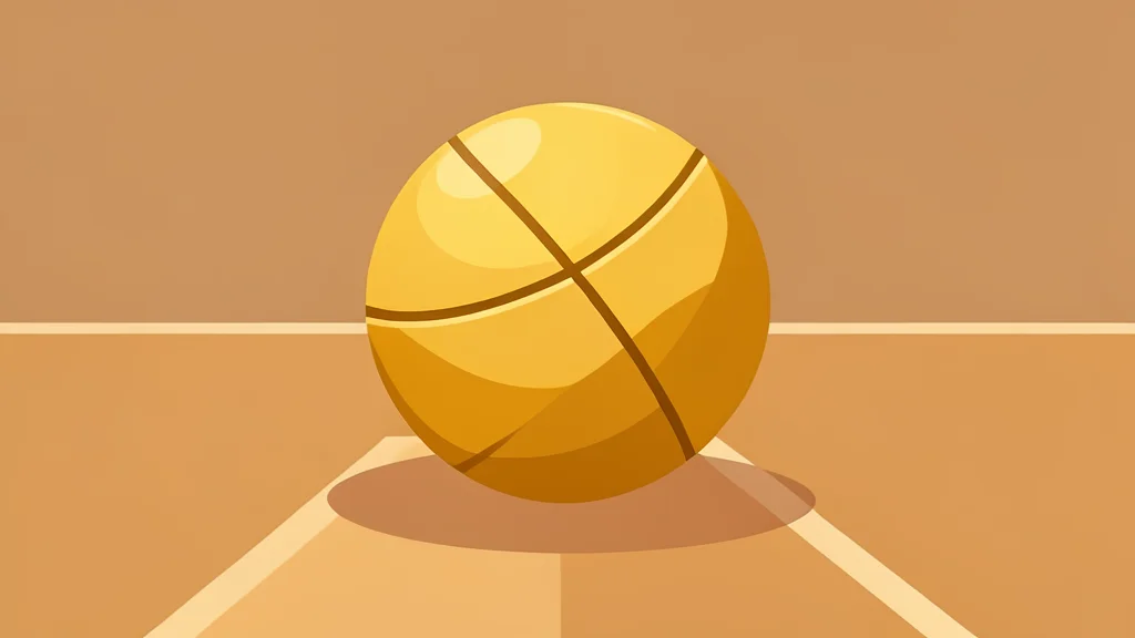 A polished golden basketball resting on a wooden court floor