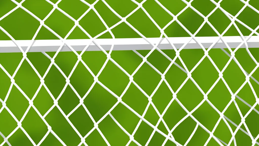 A white rectangular goal net with a black crossbar and posts, set against a blurred green grass background.