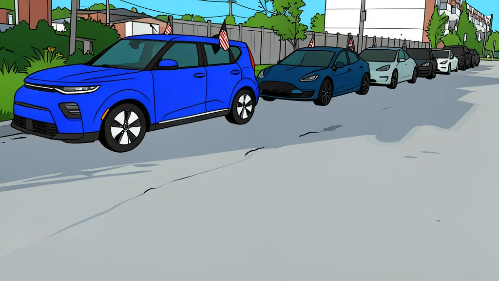 A line of electric vehicles driving on a highway through a forest landscape