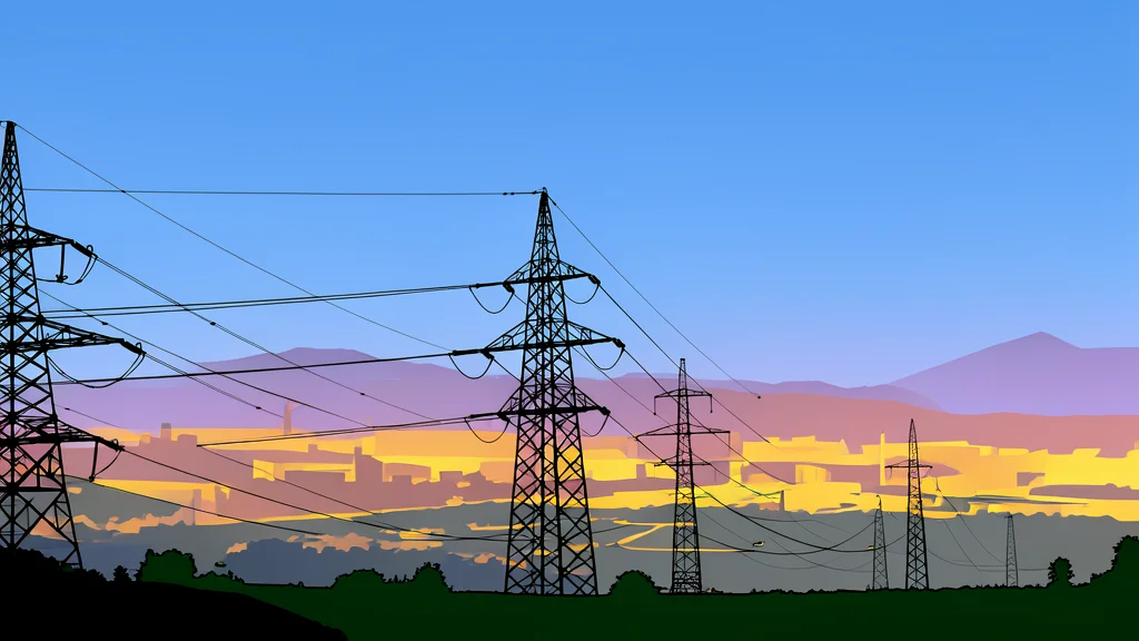A high-voltage transmission tower standing against a clear sky