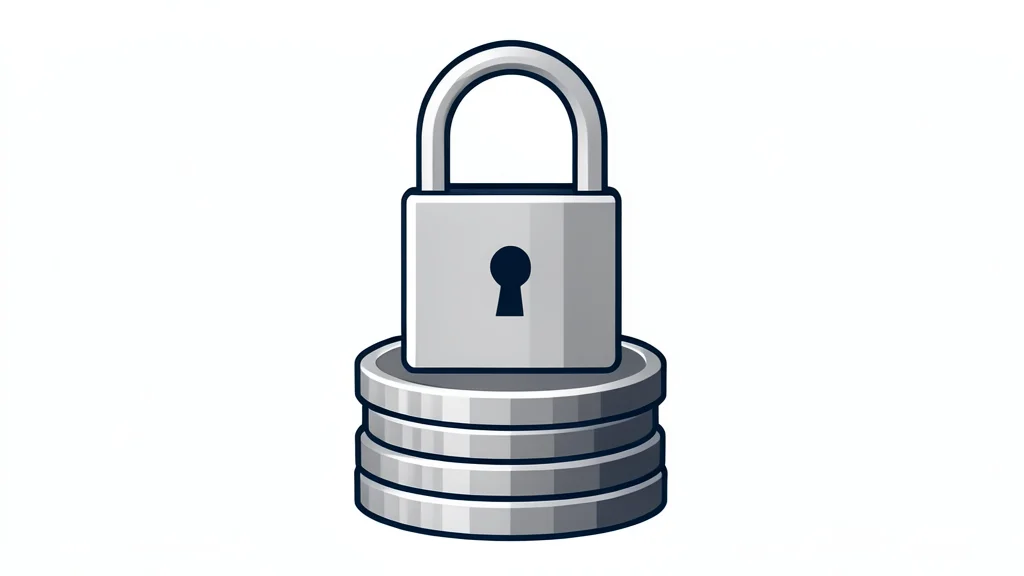 A digital padlock resting on a stack of generic metallic coins