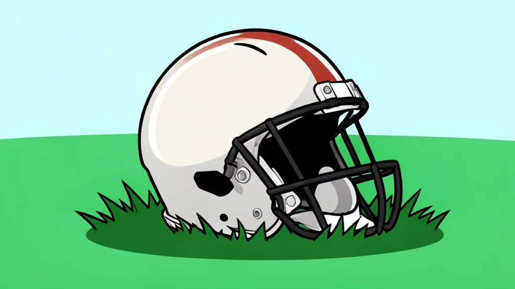 A football helmet resting on green grass
