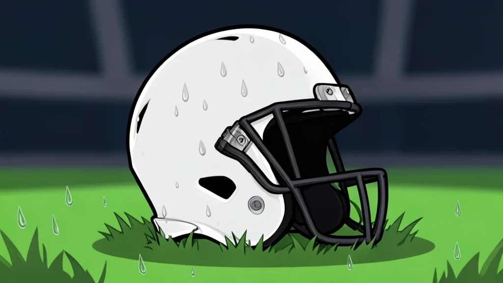 A football helmet resting on green grass