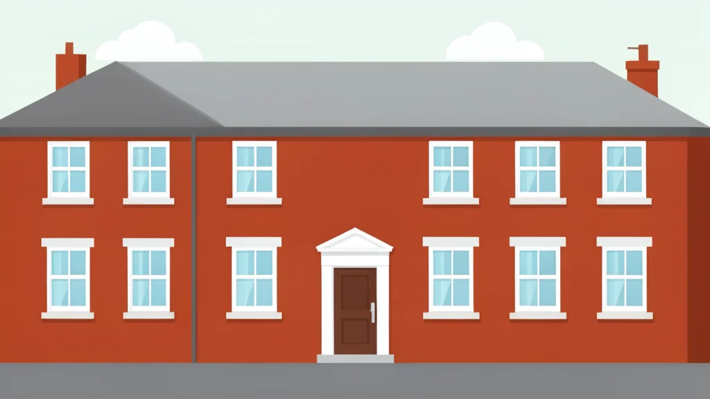 A row of brick townhouses with white-framed windows and a front door