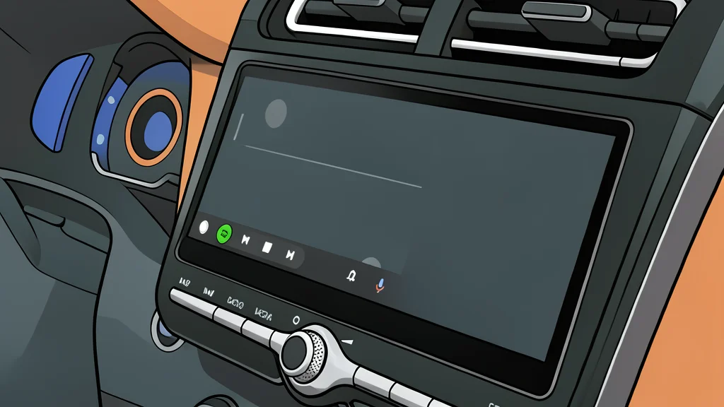 A minimalist car dashboard with a central display screen and a steering wheel in the foreground.