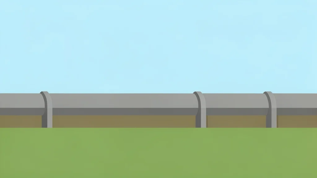A long steel pipeline stretching across a flat, open landscape