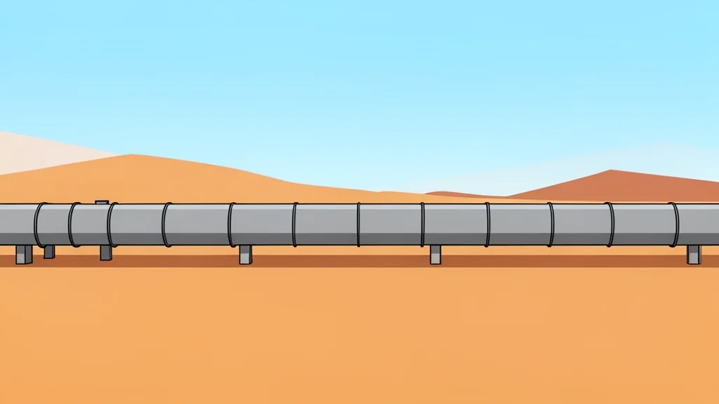 A long pipeline stretching across a vast desert landscape under a clear sky