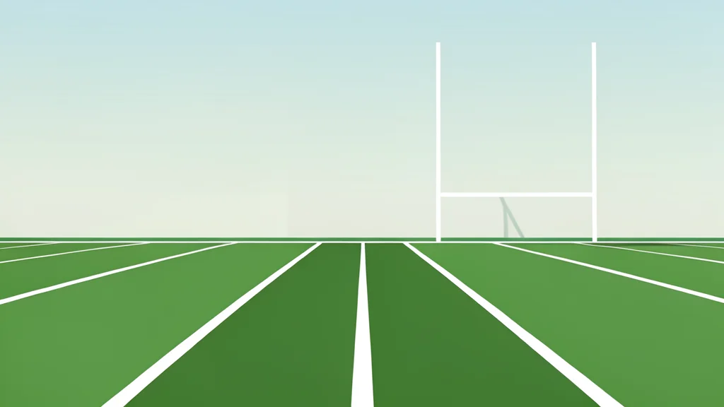 A green football field with white yard lines and goalposts in the distance