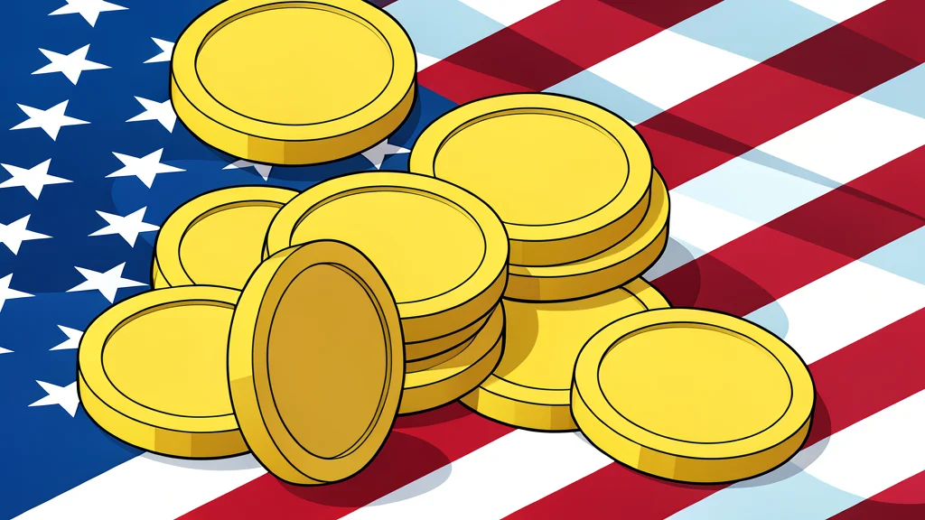 A single digital coin resting on a stack of paper currency.