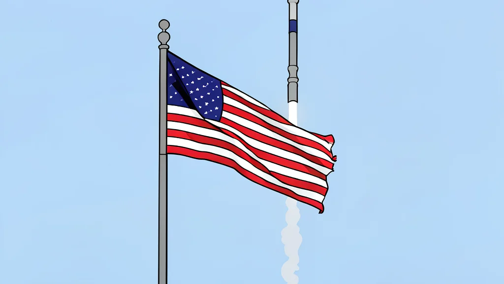 A white rocket ascending vertically from a coastal launch pad into a clear blue sky