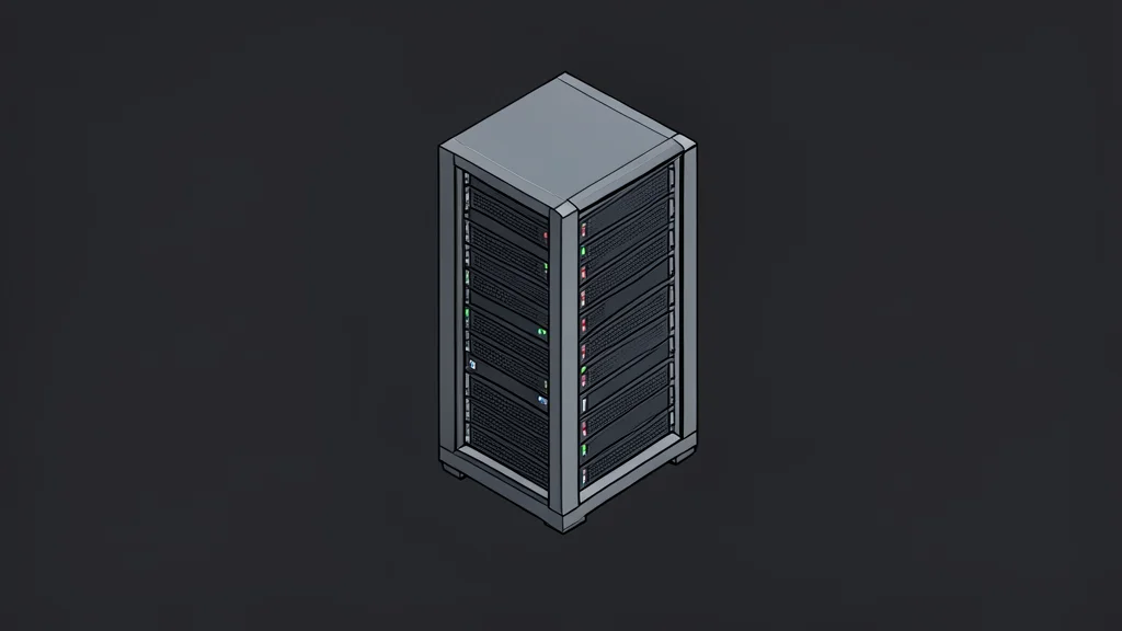 A tall server rack standing in a dark, empty data center aisle.