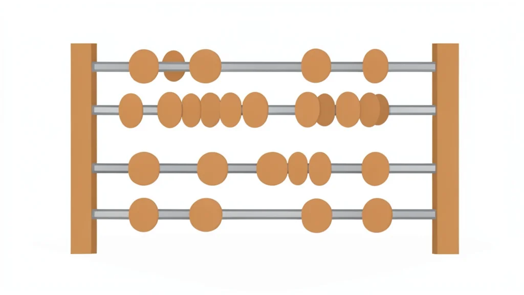 A wooden abacus with sliding beads on metal rods