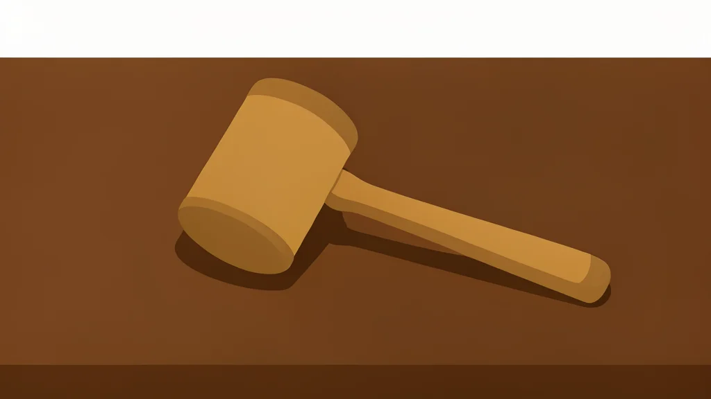 A wooden gavel resting on a polished desk surface