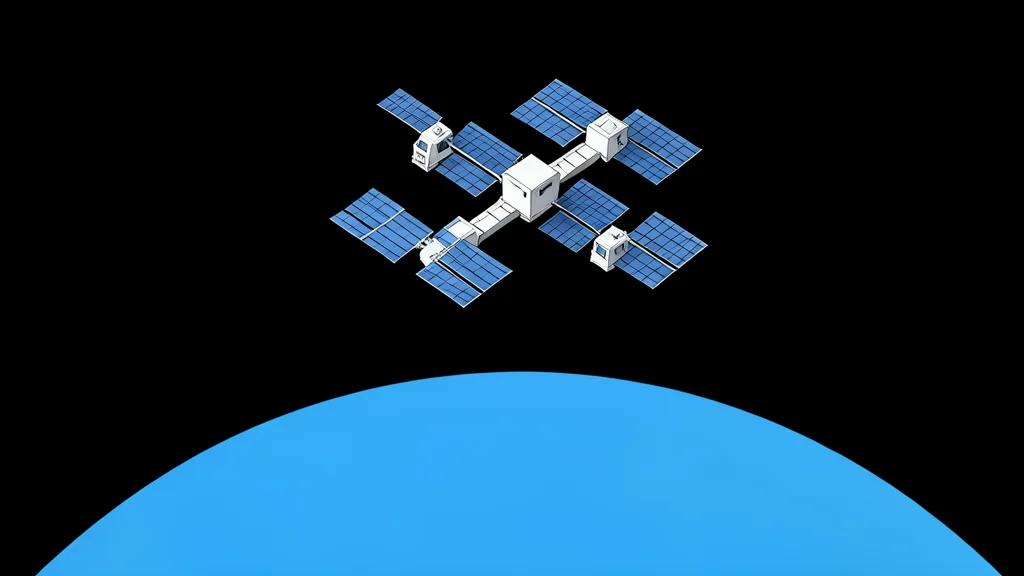 A cluster of small, boxy artificial satellites with extended solar panel wings floating in the blackness of space above the curve of the Earth