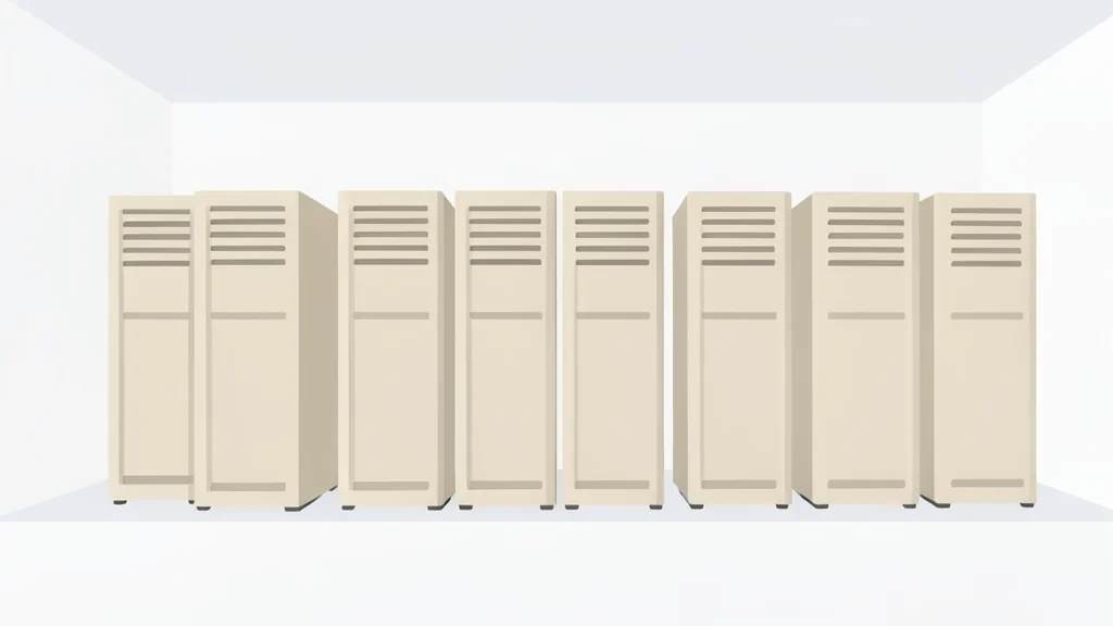 A row of identical, beige server towers standing in a clean, white room