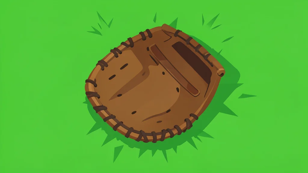 A worn leather baseball glove resting on green grass