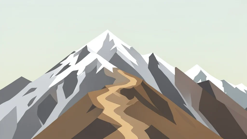 A rugged, snow-capped mountain ridge with a winding dirt path along the crest