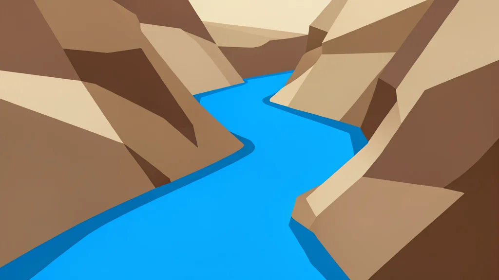 A narrow, winding waterway cutting through a rocky desert landscape