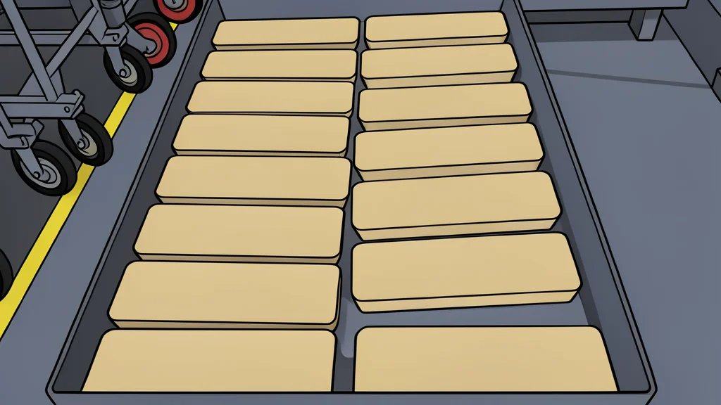 A stack of shiny, yellow metal bars resting on a dark surface