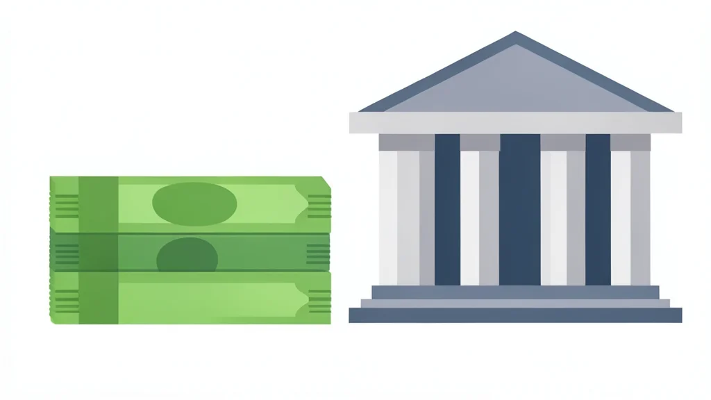 A stack of paper currency next to a government building facade.