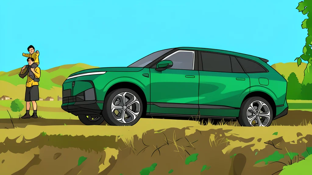 A sleek, modern electric SUV parked on a smooth concrete surface under soft studio lighting