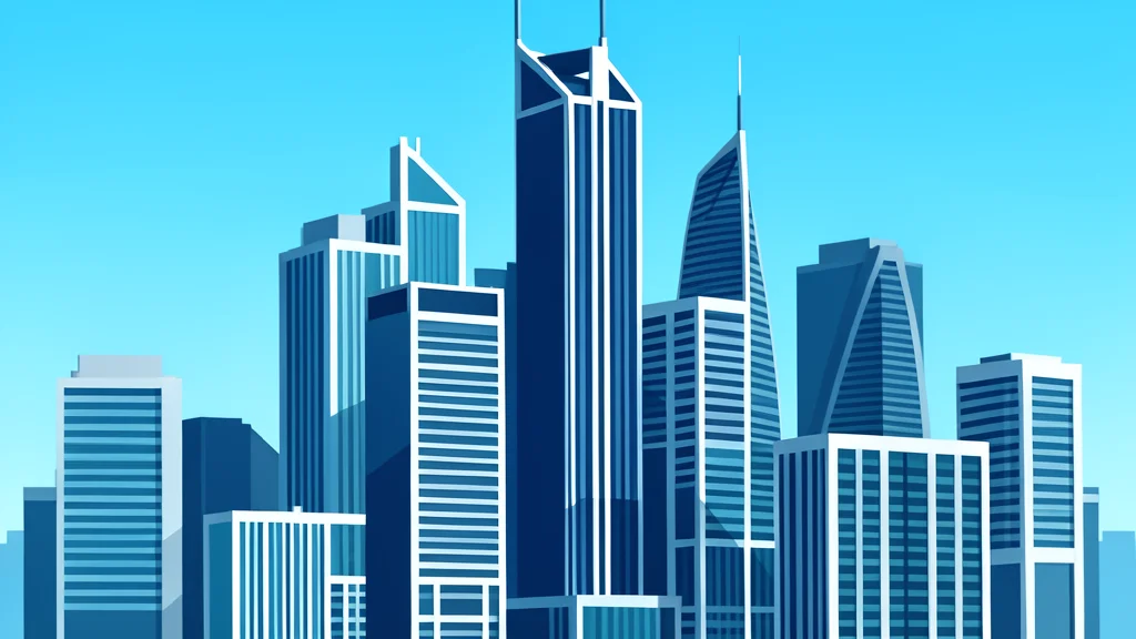 A cluster of modern skyscrapers in a city skyline under a clear sky