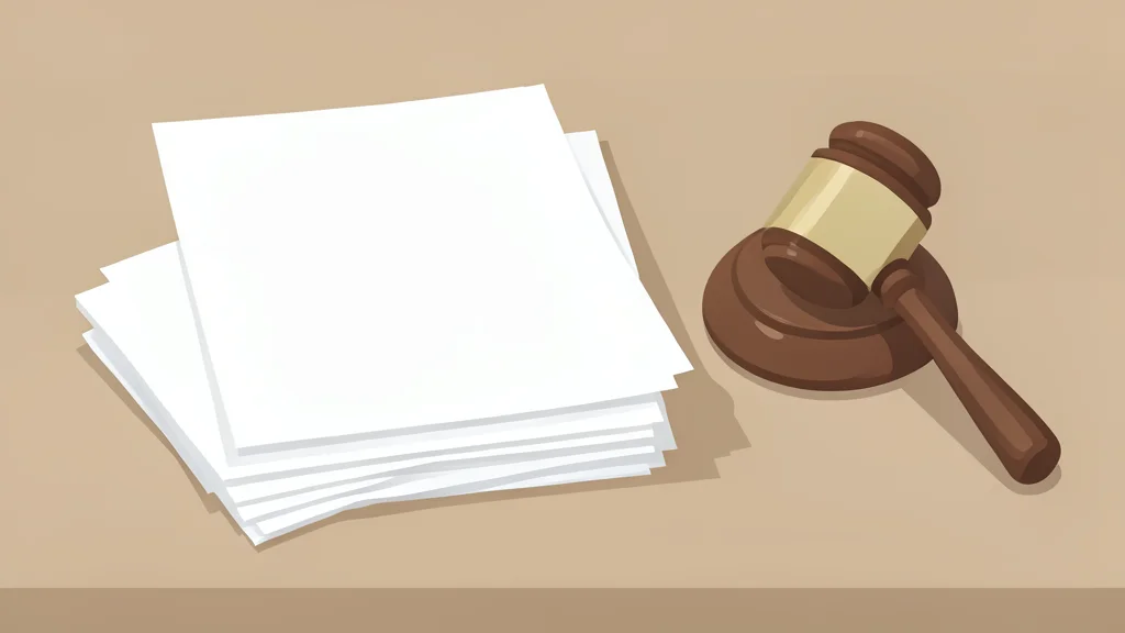 A stack of blank legal documents and a gavel on a wooden desk