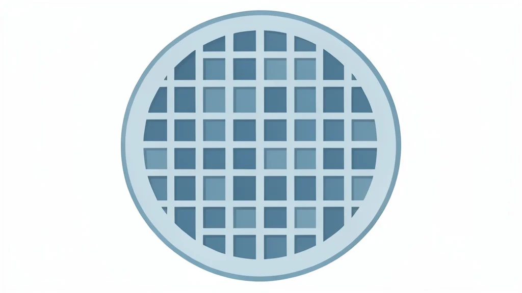 A close-up view of a silicon wafer with a grid of square integrated circuits