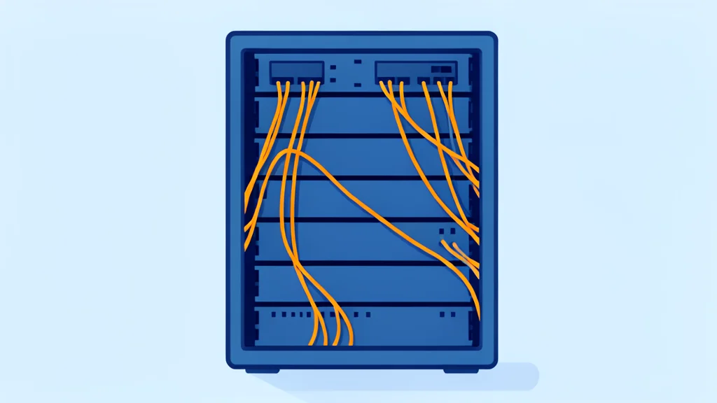 A server rack with glowing fiber optic cables