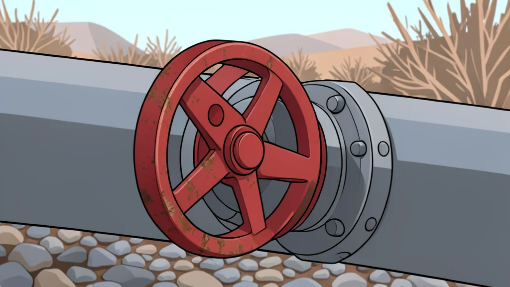 Industrial oil storage tanks and pipelines situated in a desert landscape