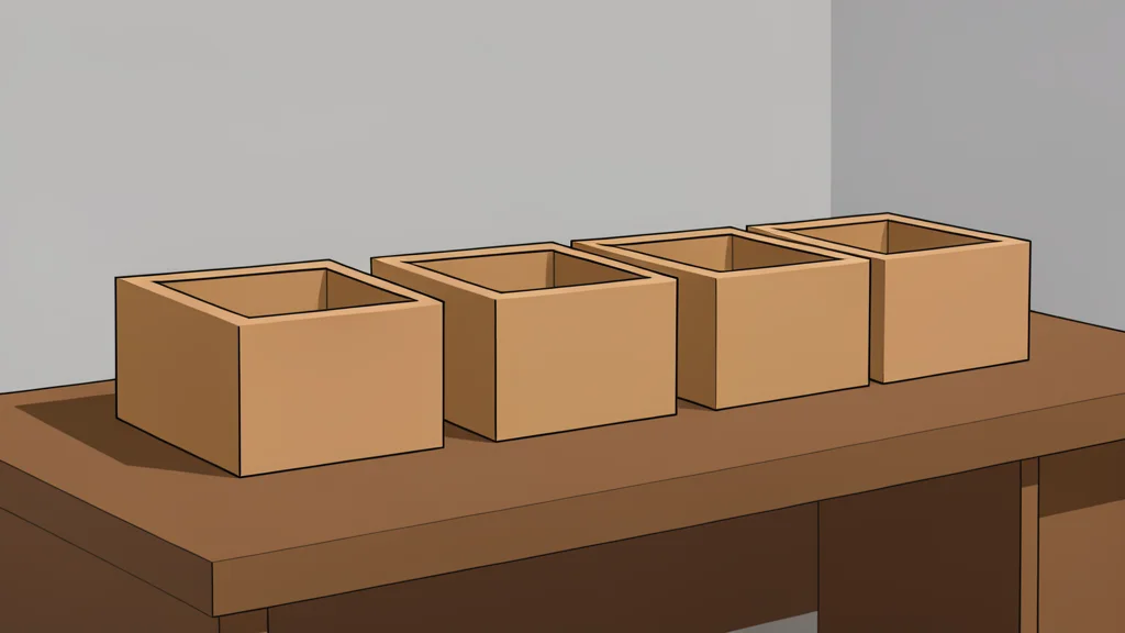 A row of empty wooden ballot boxes sitting on a table in a quiet room