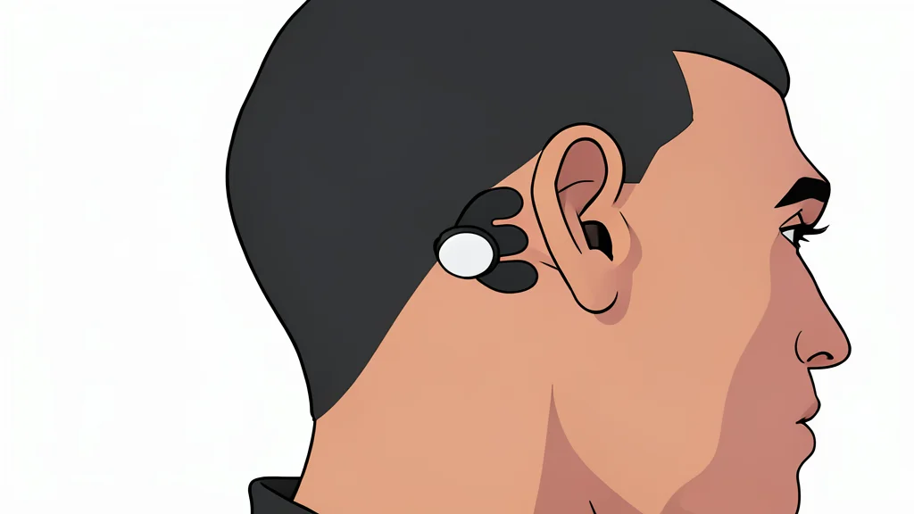 A sleek, small electronic device resting on the curve of a human ear