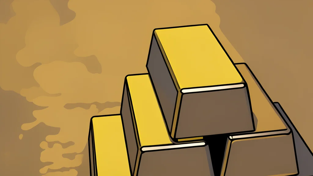 A rough, unrefined nugget of gold resting on a dark, textured surface