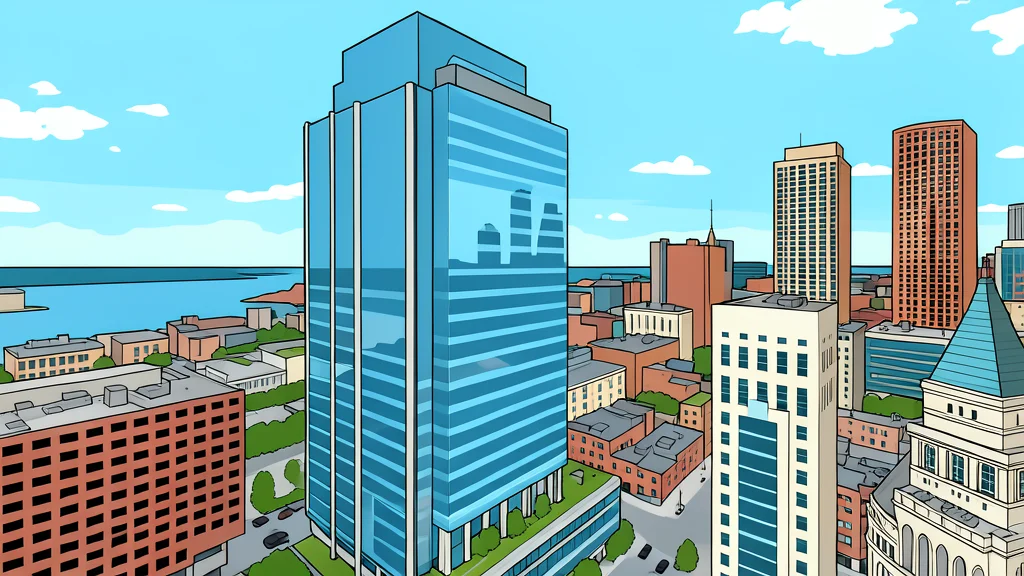 A modern glass skyscraper reflecting the sky