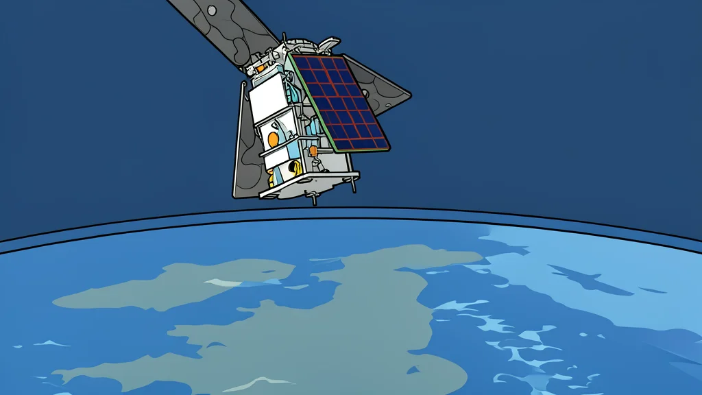 A satellite orbiting above a curved horizon of the Earth