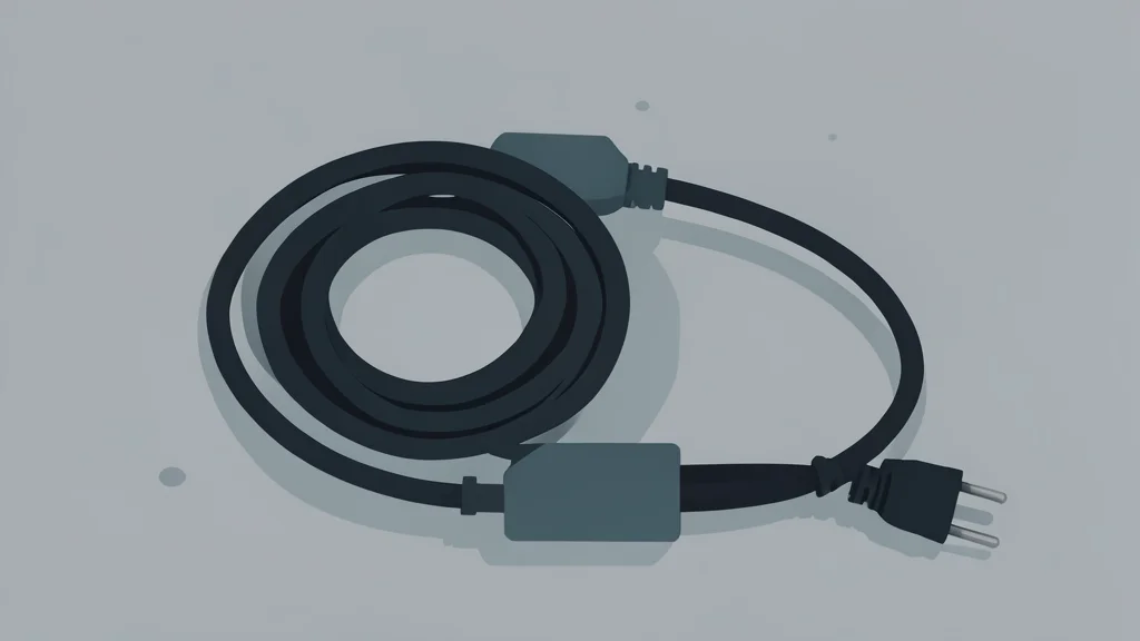 A portable electric vehicle charging unit with a coiled cable and a standard power plug resting on a concrete surface