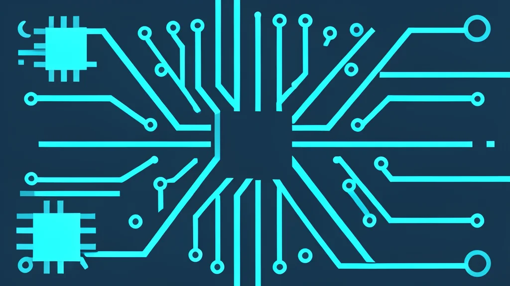 A digital circuit board with glowing blue traces and microchips