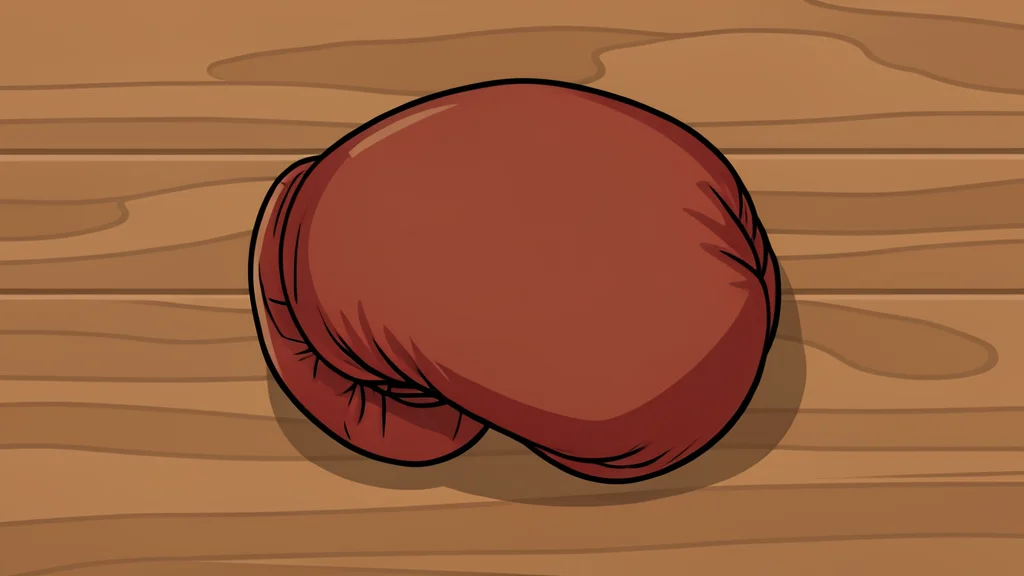 A vintage leather boxing glove resting on a wooden surface
