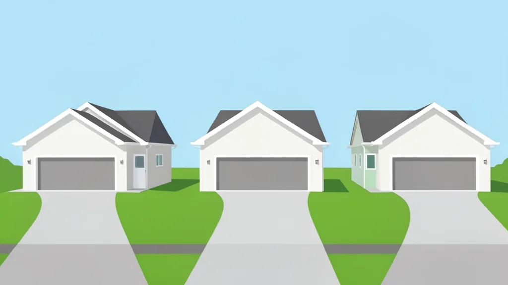 A row of suburban houses with front lawns and driveways