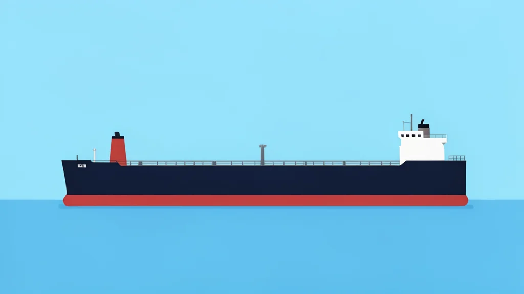 A silhouette of a crude oil tanker ship on a calm sea horizon
