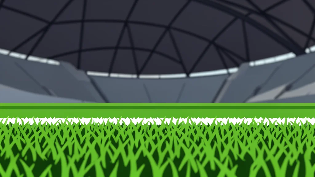 A large, modern football stadium with a retractable roof and green turf field.