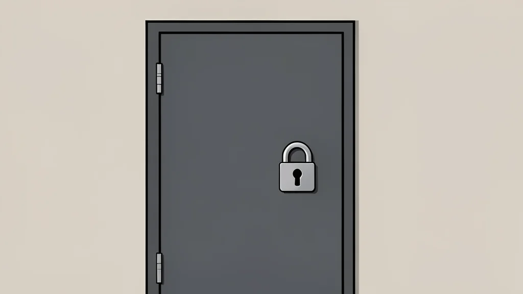 A closed door with a heavy metal lock and a padlock, set against a plain wall
