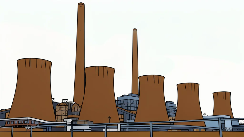 A large industrial cooling tower emitting steam against a clear sky