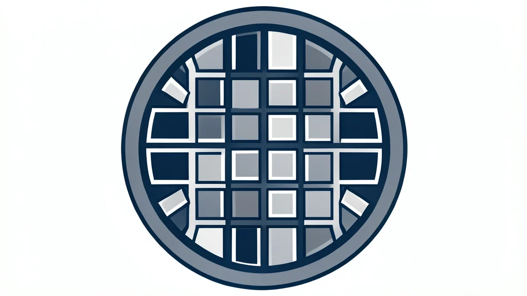 A close-up view of a silicon wafer with a grid of integrated circuits