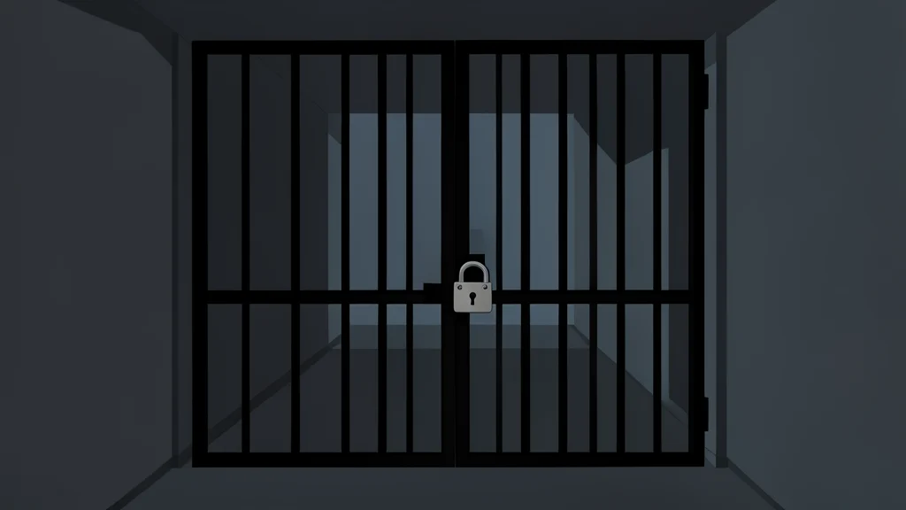 A heavy iron gate with a padlock, standing in a dimly lit corridor