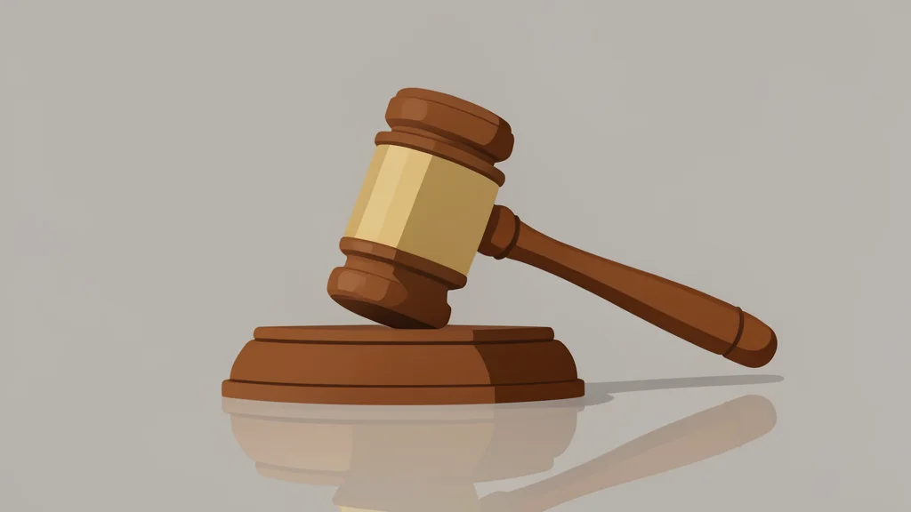 A wooden gavel resting on a polished desk surface