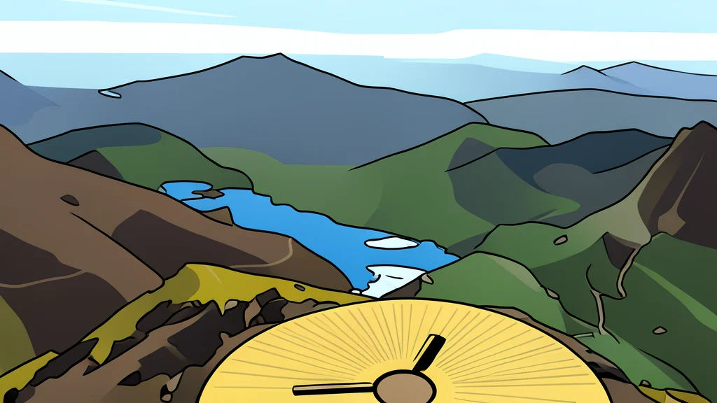 A rugged mountain peak with a snow-capped summit rising above a dense forest of coniferous trees.
